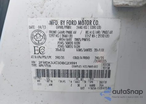 2013 Ford Edge Sel from USA, damaged, VIN 2FMDK3JC3DBC23591